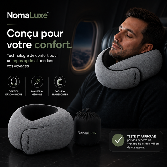 NomaLuxe™ Coussin de Voyage Ergonomique | Technologie de Confort pour un Repos Optimal Pendant vos Voyages