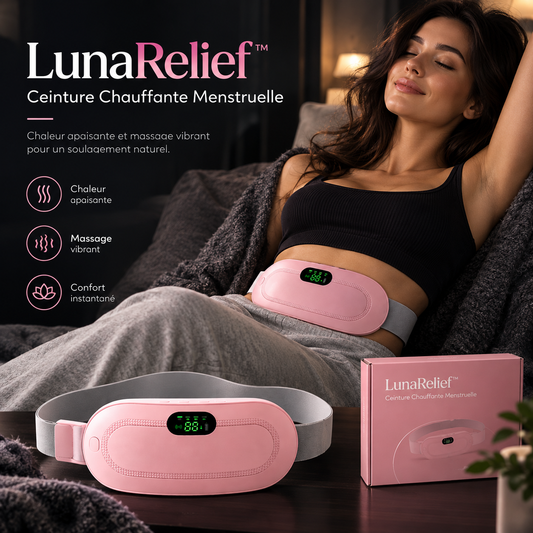 LunaRelief™ Ceinture Chauffante Menstruelle | Technologie de Chaleur et de Massage Vibrant pour Apaiser les Crampes et Inconforts Menstruels