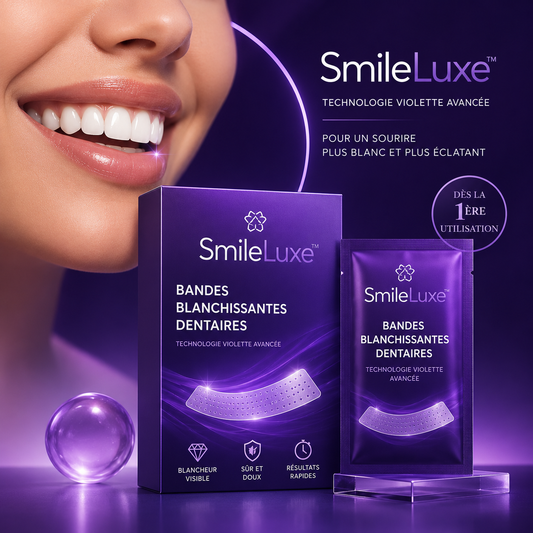 SmileLuxe™ Bandes Blanchissantes Dentaires | Technologie Violette Avancée pour un Sourire Plus Blanc et Plus Éclatant
