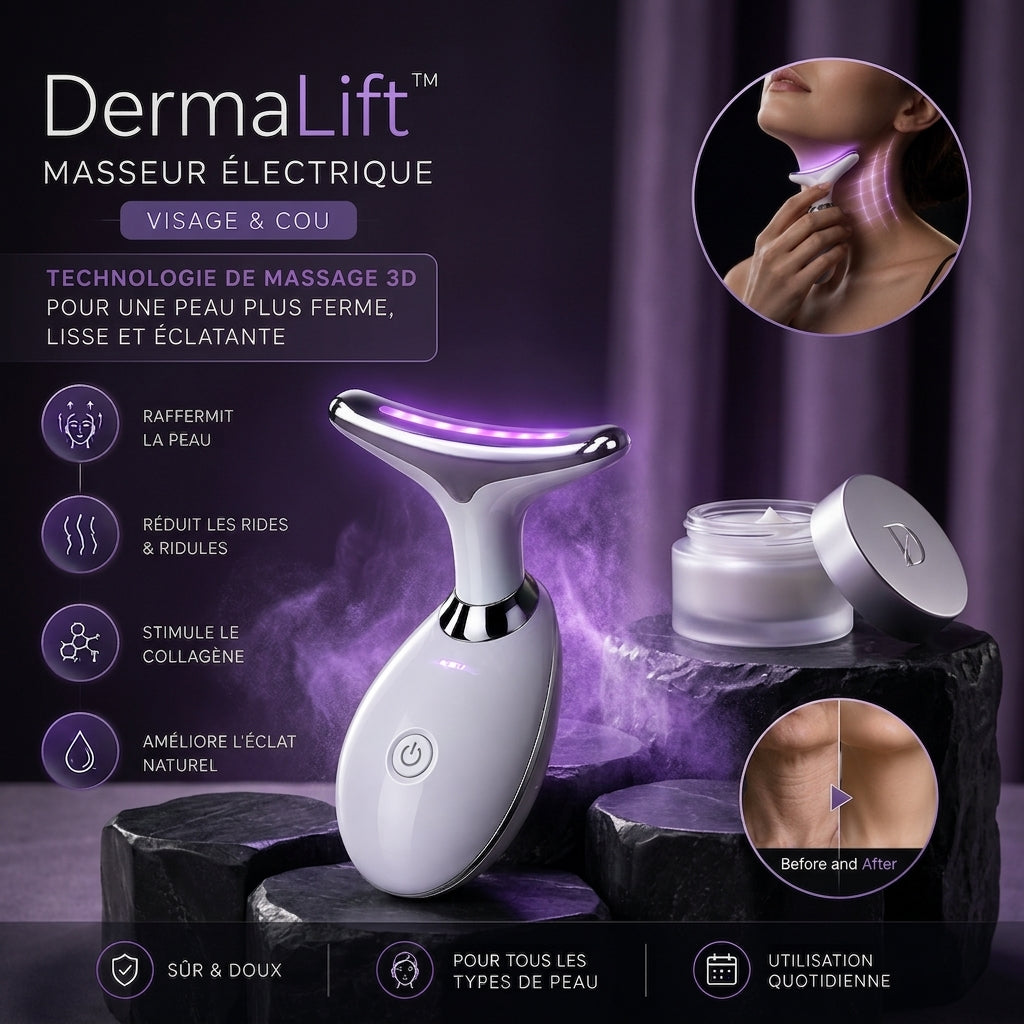 DermaLift™ Masseur Électrique Visage & Cou | Technologie de Massage 3D pour une Peau Plus Ferme, Lisse et Éclatante